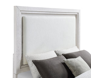 Emory Queen Upholstered Panel Bed Distressed White