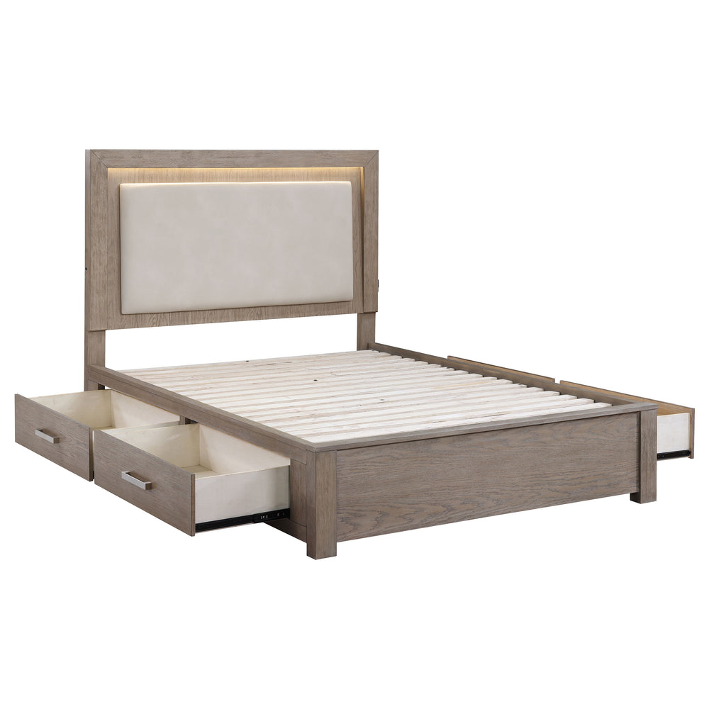 Zaraya 56-inch Queen LED Storage Bed Barley Brown