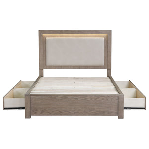 Zaraya 56-inch Queen LED Storage Bed Barley Brown