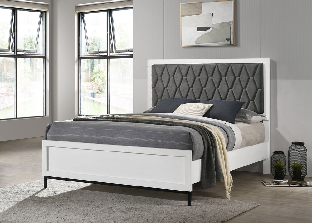 Elena Queen Upholstered Panel Bed White