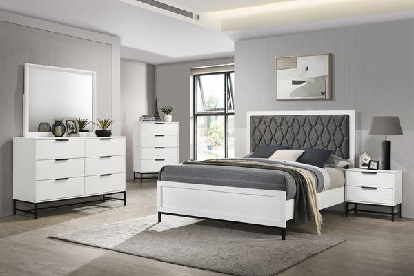 Elena Queen Upholstered Panel Bed White