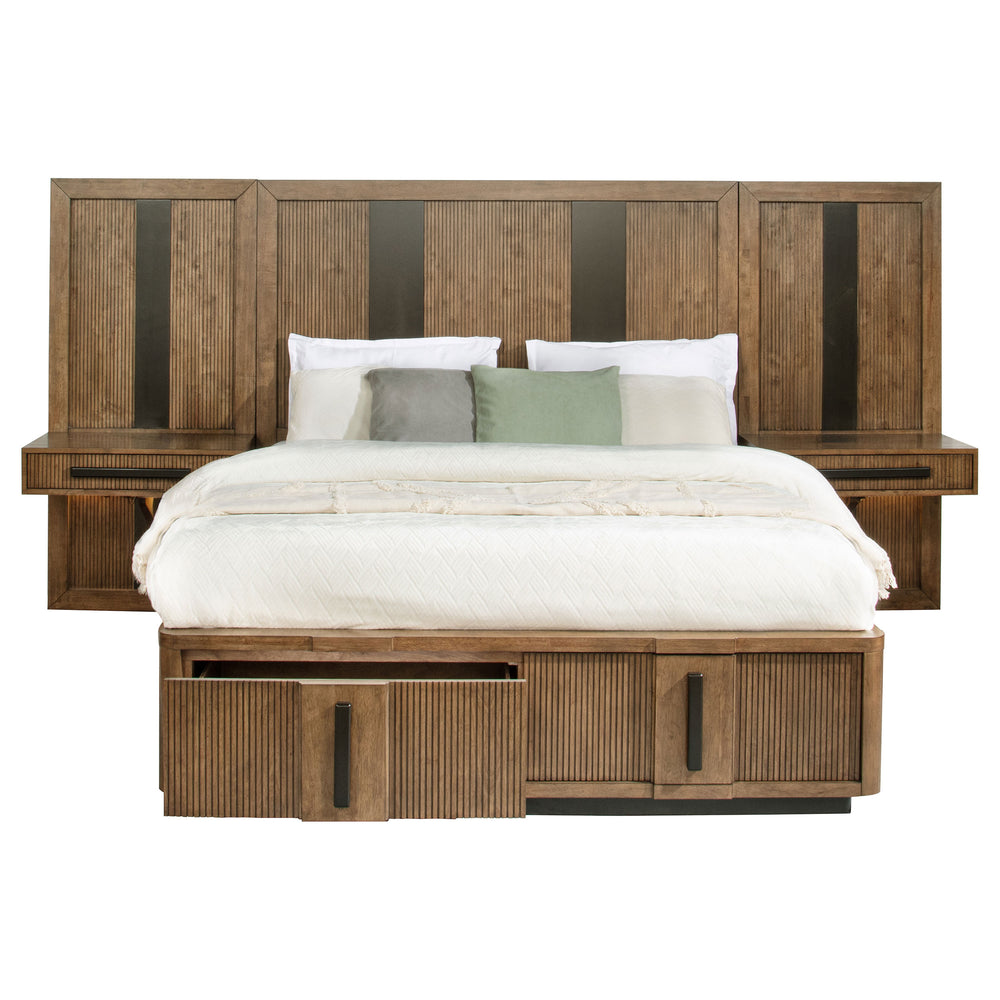 Calloway Queen Wall Panel Storage Bed Ash Brown