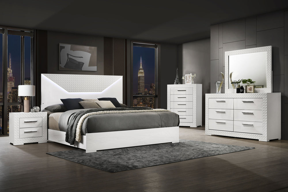 Renzo 5-Piece Queen Bedroom Set White High Gloss