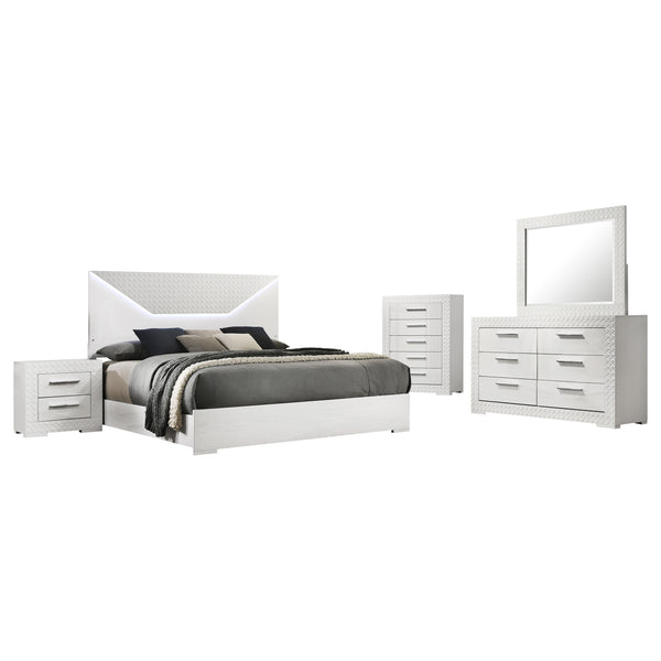 Renzo 5-Piece Queen Bedroom Set White High Gloss