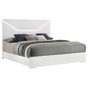 Alaric Queen Panel Bed LED Headboard White High Gloss