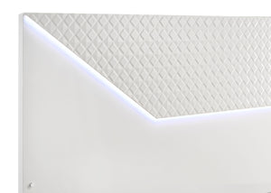 Alaric Queen Panel Bed LED Headboard White High Gloss