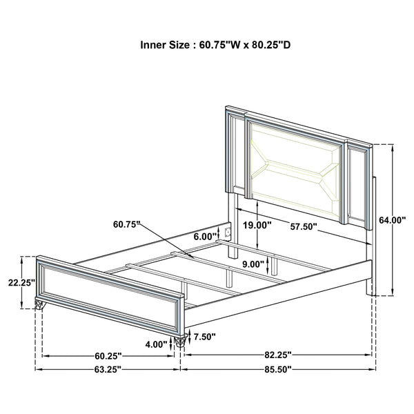 Cassian 64-Inch Queen Panel Bed LED Headboard White