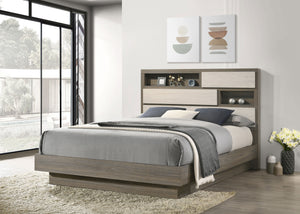 Ronan Queen Bed Bookcase Headboard Grey Oak