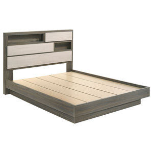 Ronan Queen Bed Bookcase Headboard Grey Oak