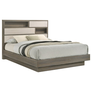 Ronan Queen Bed Bookcase Headboard Grey Oak