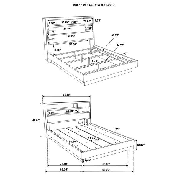 Ronan Queen Bed Bookcase Headboard Grey Oak