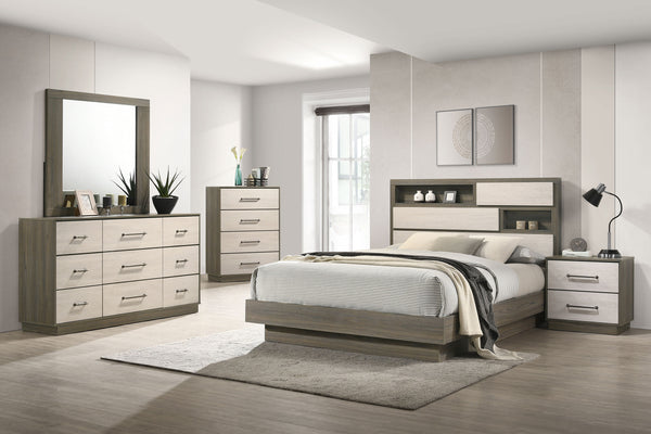 Ronan Queen Bed Bookcase Headboard Grey Oak