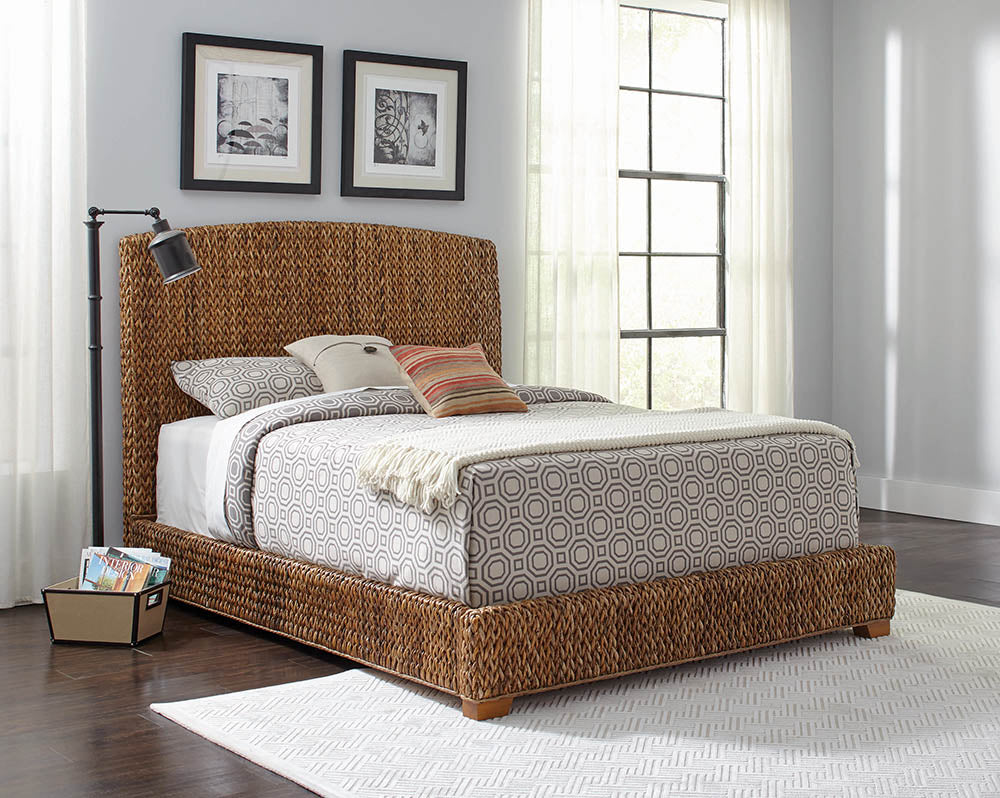 Orlando Banana Leaf Queen Panel Bed Amber