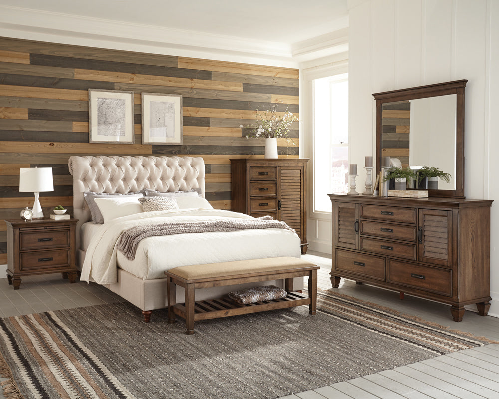 Cyrus 5-Piece Queen Bedroom Set Beige and Burnished Oak