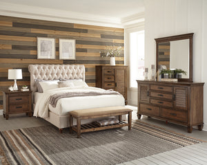 Cyrus 5-Piece Queen Bedroom Set Beige and Burnished Oak