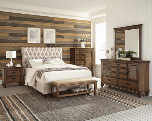 Cyrus 5-Piece Queen Bedroom Set Beige and Burnished Oak