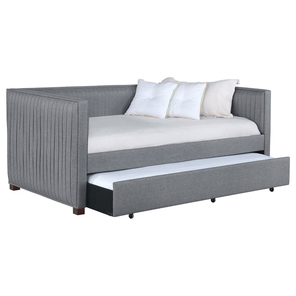 Reed Upholstered Twin Daybed with Trundle Grey