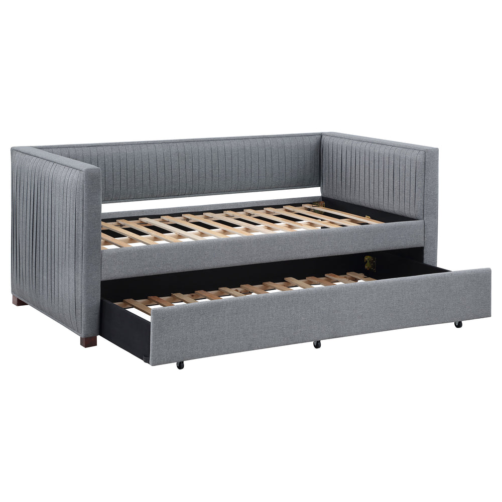 Reed Upholstered Twin Daybed with Trundle Grey