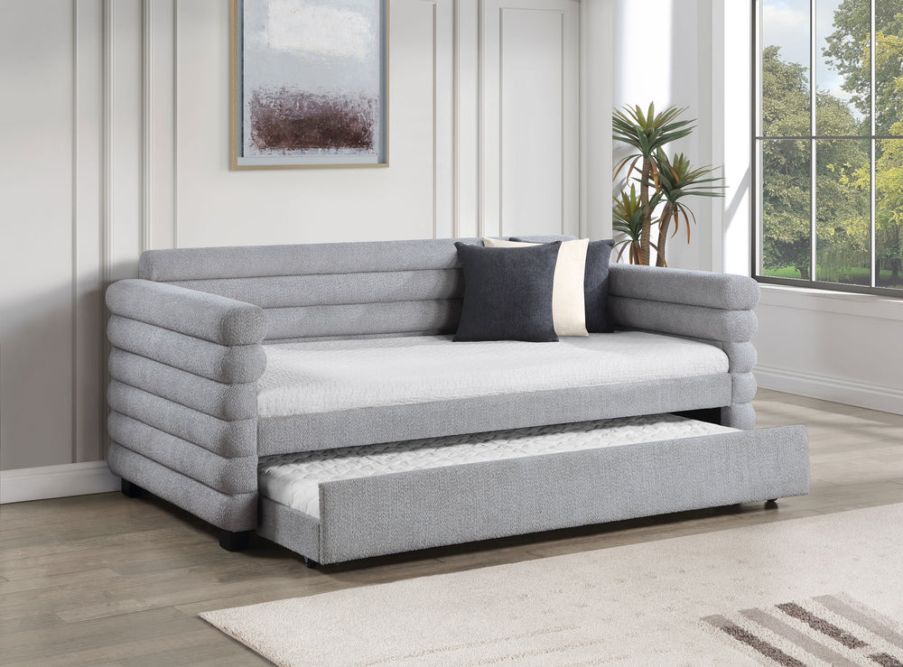 Avery Boucle Upholstered Twin Day Bed with Trundle Grey