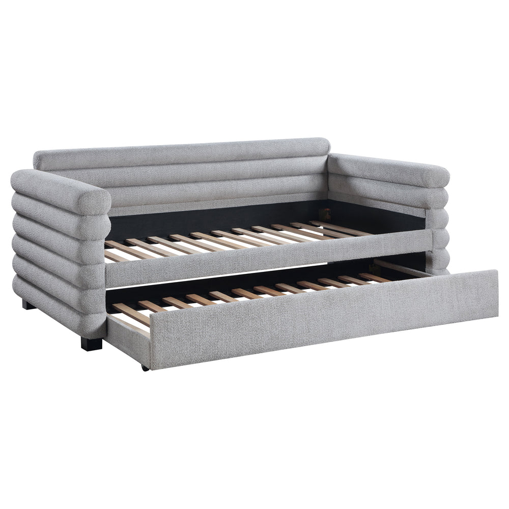 Avery Boucle Upholstered Twin Day Bed with Trundle Grey