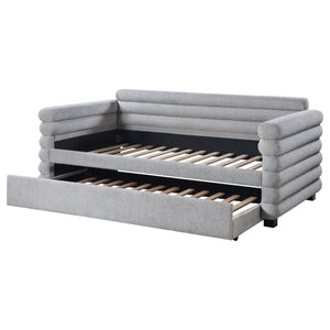 Avery Boucle Upholstered Twin Day Bed with Trundle Grey