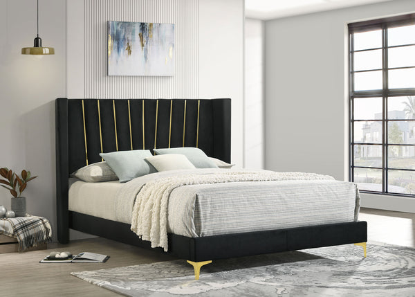 Everly Upholstered Queen Panel Bed Black