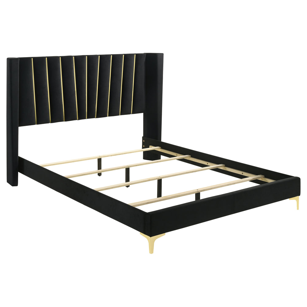 Everly Upholstered Queen Panel Bed Black