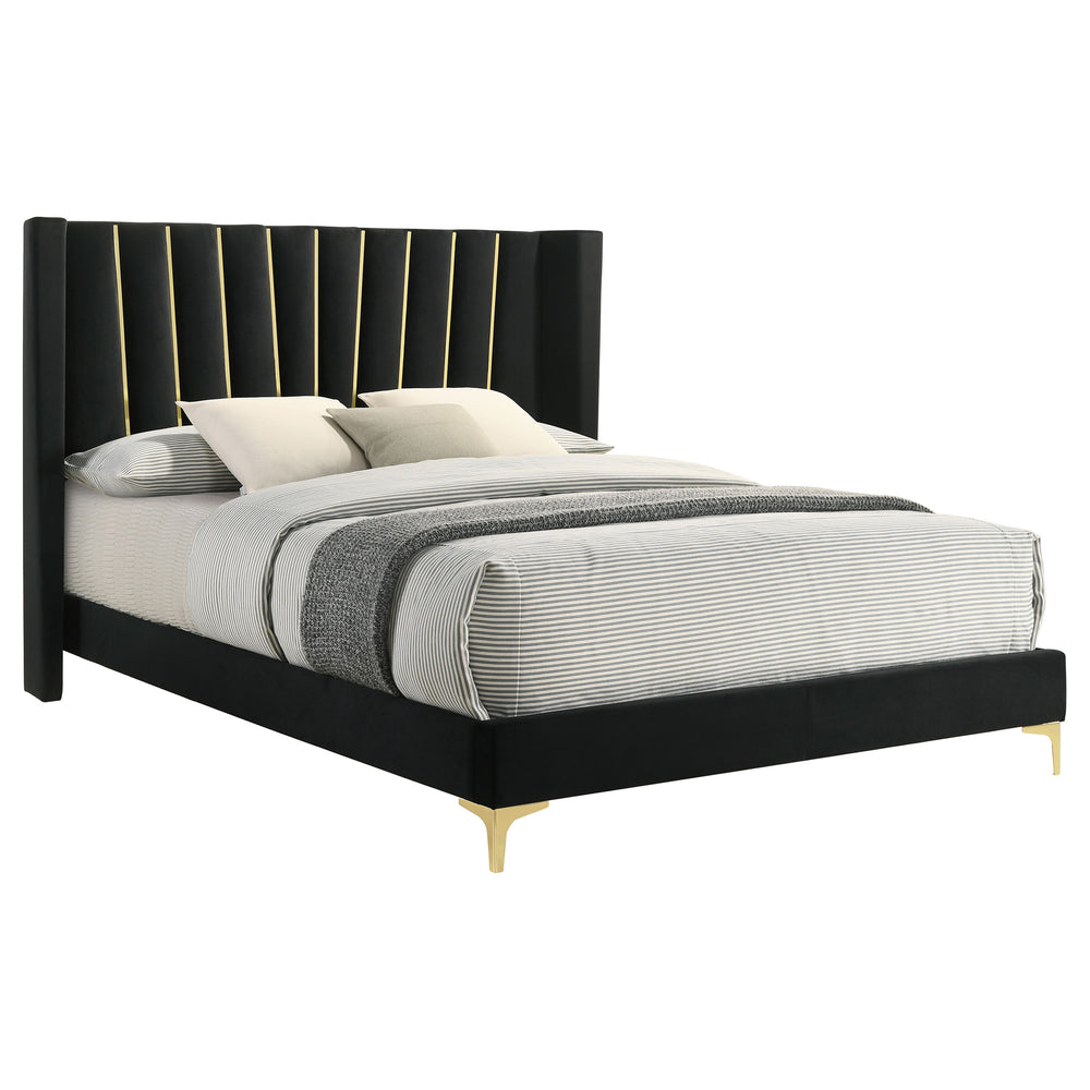 Everly Upholstered Queen Panel Bed Black