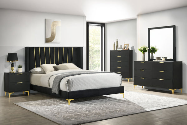 Everly Upholstered Queen Panel Bed Black