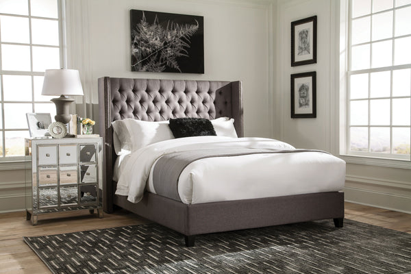 Ludlow Upholstered Queen Wingback Bed Grey