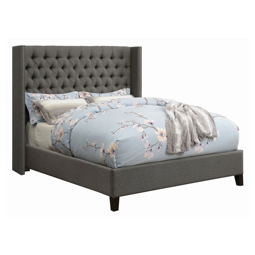 Ludlow Upholstered Queen Wingback Bed Grey