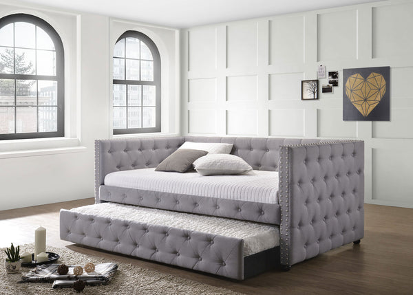 Elliot Upholstered Twin Daybed with Trundle Grey