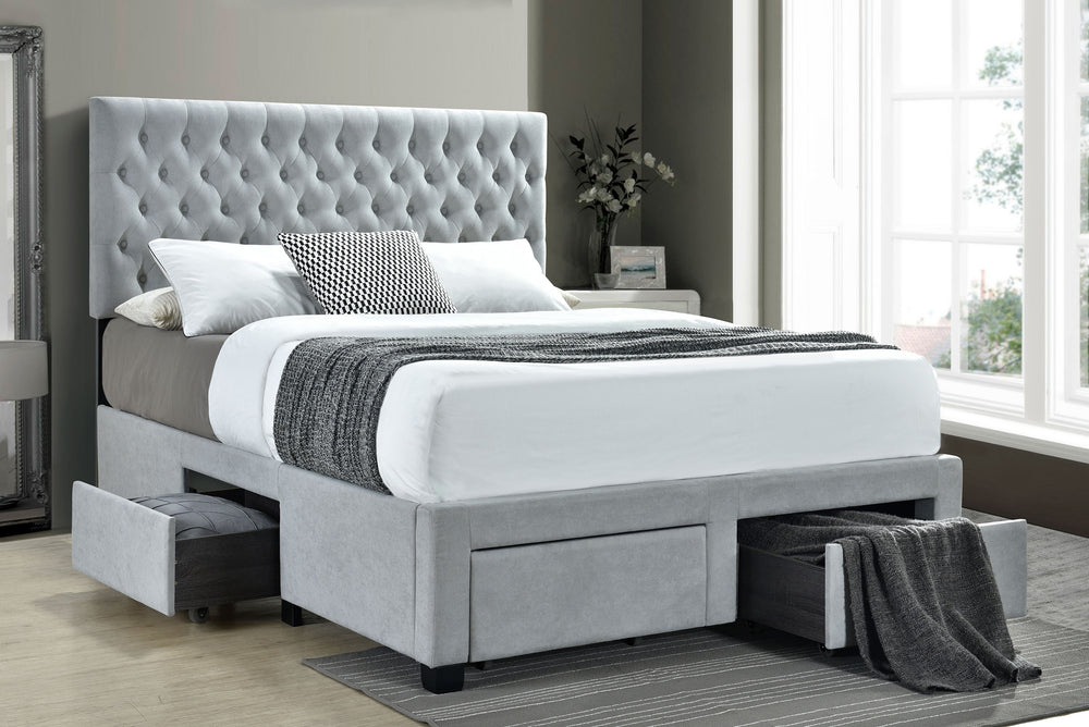 Calista Upholstered Queen Storage Panel Bed Light Grey