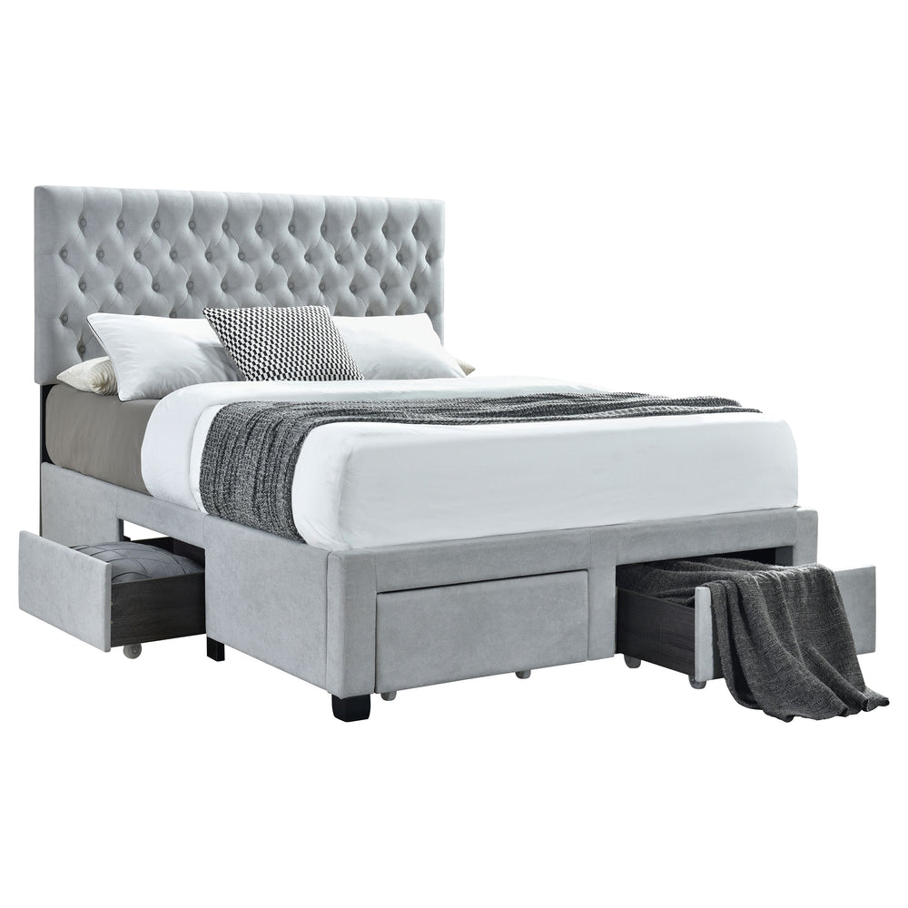 Calista Upholstered Queen Storage Panel Bed Light Grey