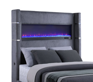 Malcolm Upholstered Queen Flame Visualizer Bed Grey