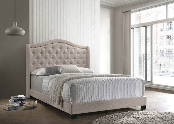 Madeline Upholstered Queen Wingback Bed Beige