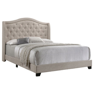 Madeline Upholstered Queen Wingback Bed Beige