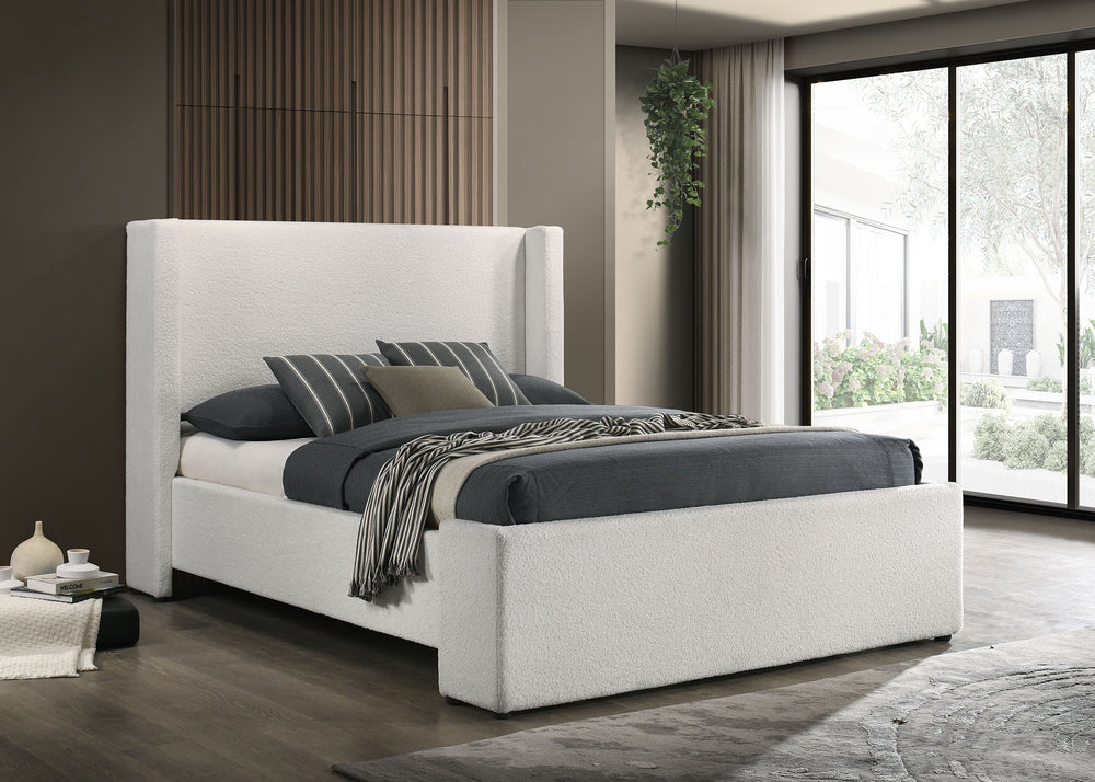 Selene Boucle Upholstered Queen Wingback Bed White