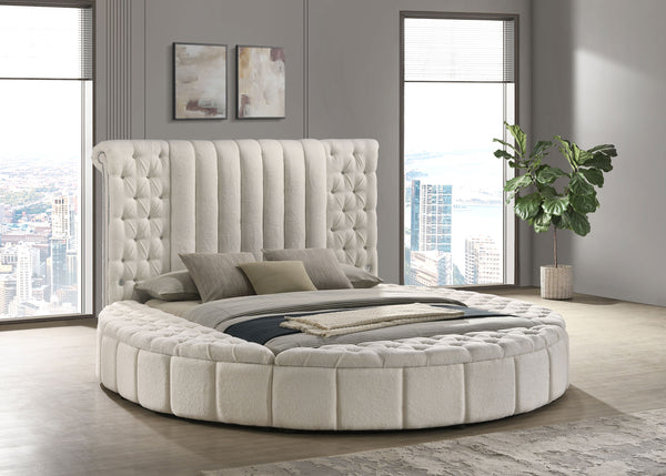 Evander Upholstered Queen Round Storage Bed Ivory