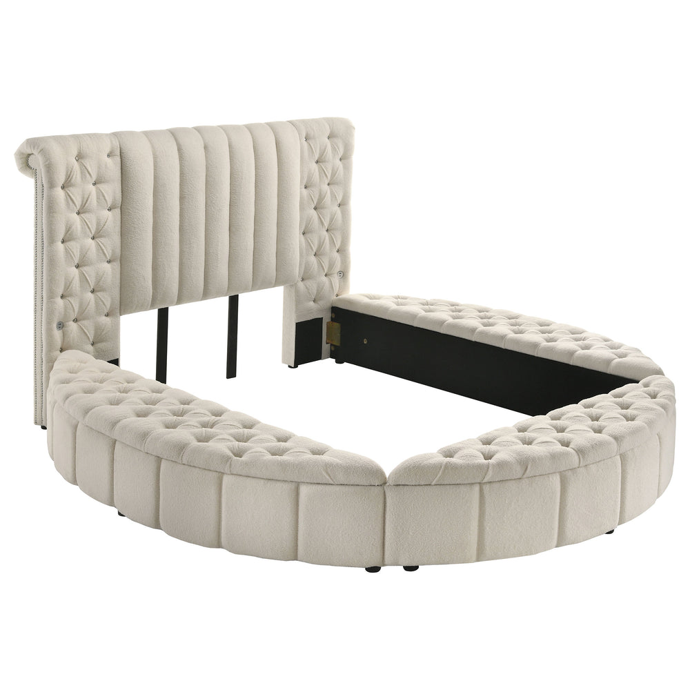 Evander Upholstered Queen Round Storage Bed Ivory