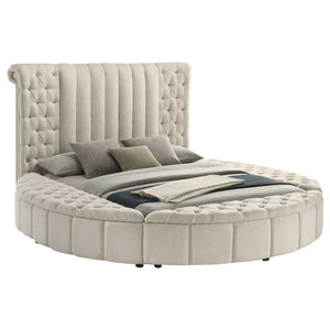 Evander Upholstered Queen Round Storage Bed Ivory