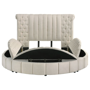 Evander Upholstered Queen Round Storage Bed Ivory