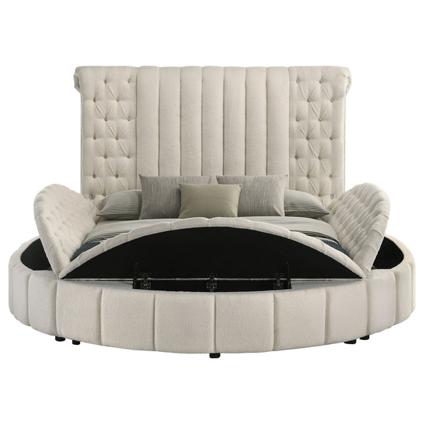 Evander Upholstered Queen Round Storage Bed Ivory