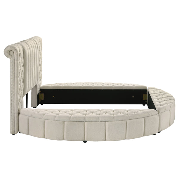 Evander Upholstered Queen Round Storage Bed Ivory