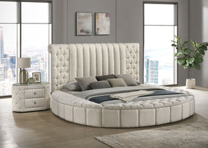 Evander Upholstered Queen Round Storage Bed Ivory