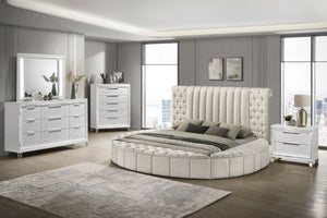 Evander Upholstered Queen Round Storage Bed Ivory