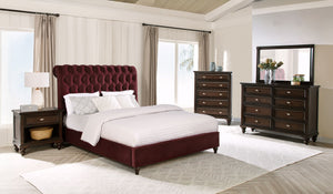 Sienna 5-Piece Queen Bedroom Set Wine Red and Dark Oak