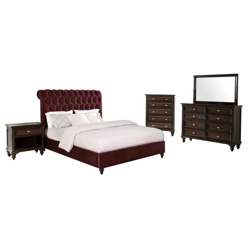 Sienna 5-Piece Queen Bedroom Set Wine Red and Dark Oak