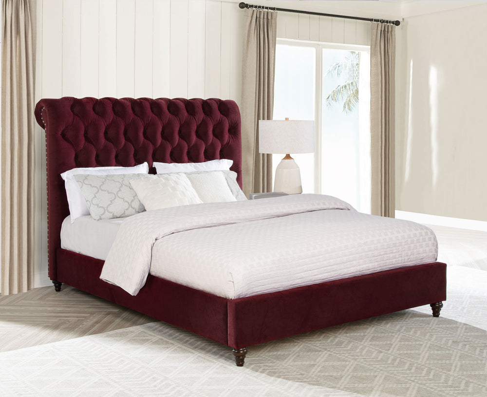 Lorenzo 57-Inch Upholstered Queen Panel Bed Wine Red