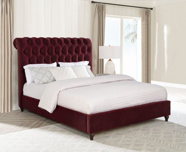 Lorenzo 57-Inch Upholstered Queen Panel Bed Wine Red